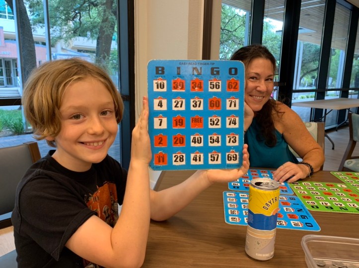 Playing Bingo with family & friends at The LadyBird 55+ community center, Austin Texas August 2022