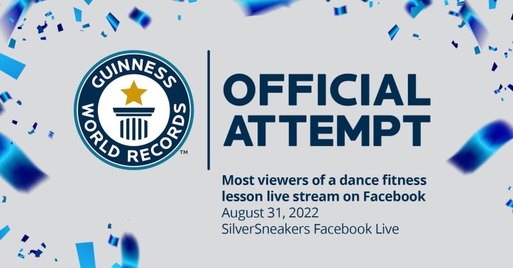 SilverSneakers go-for-the-record FREE LIVE exercise class on Facebook August 31, 2022 https://facebook.com/events/s/silversneakers-is-going-for-a-/587351202976595/